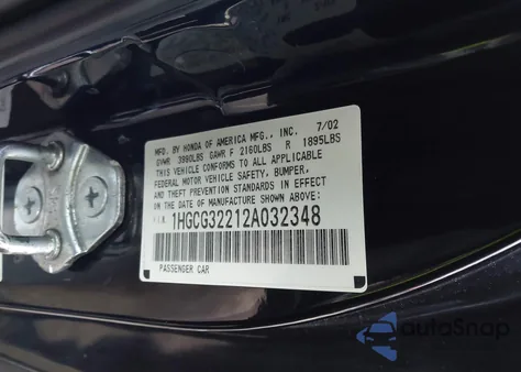2002 Honda Accord 2.3 Se from USA, damaged, VIN 1HGCG32212A032348